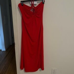 H&M Edition Red Ruched Halter Dress